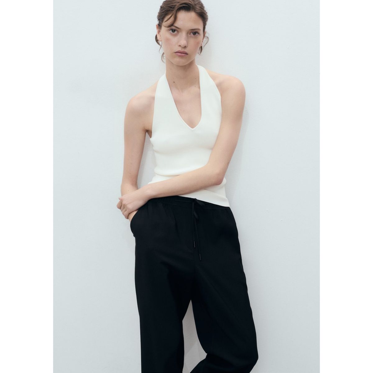 MANGO - Pantalón Fluido Tiro Medio Mujer Mango