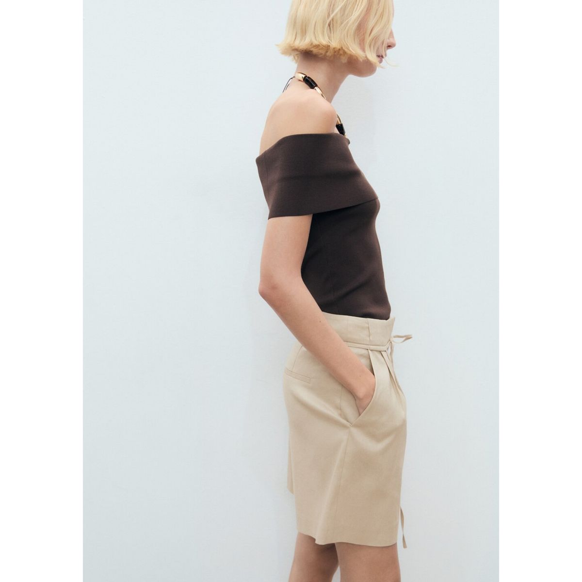 MANGO - Short Tiro Alto Mujer Mango