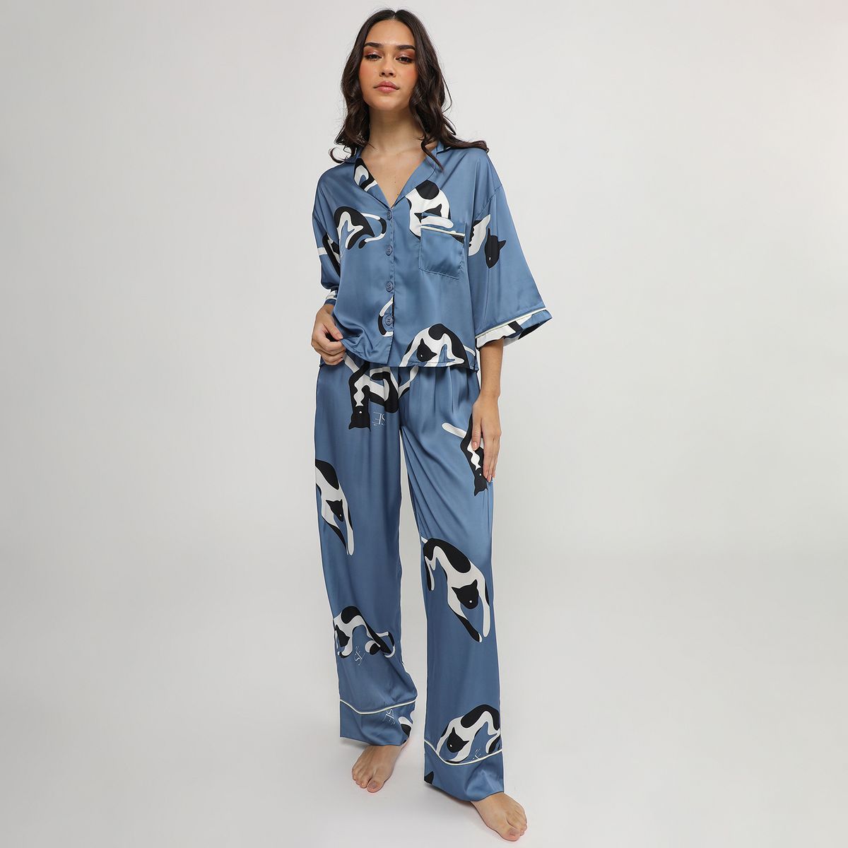 SIMONE - Pijama Silky Gatos Simone