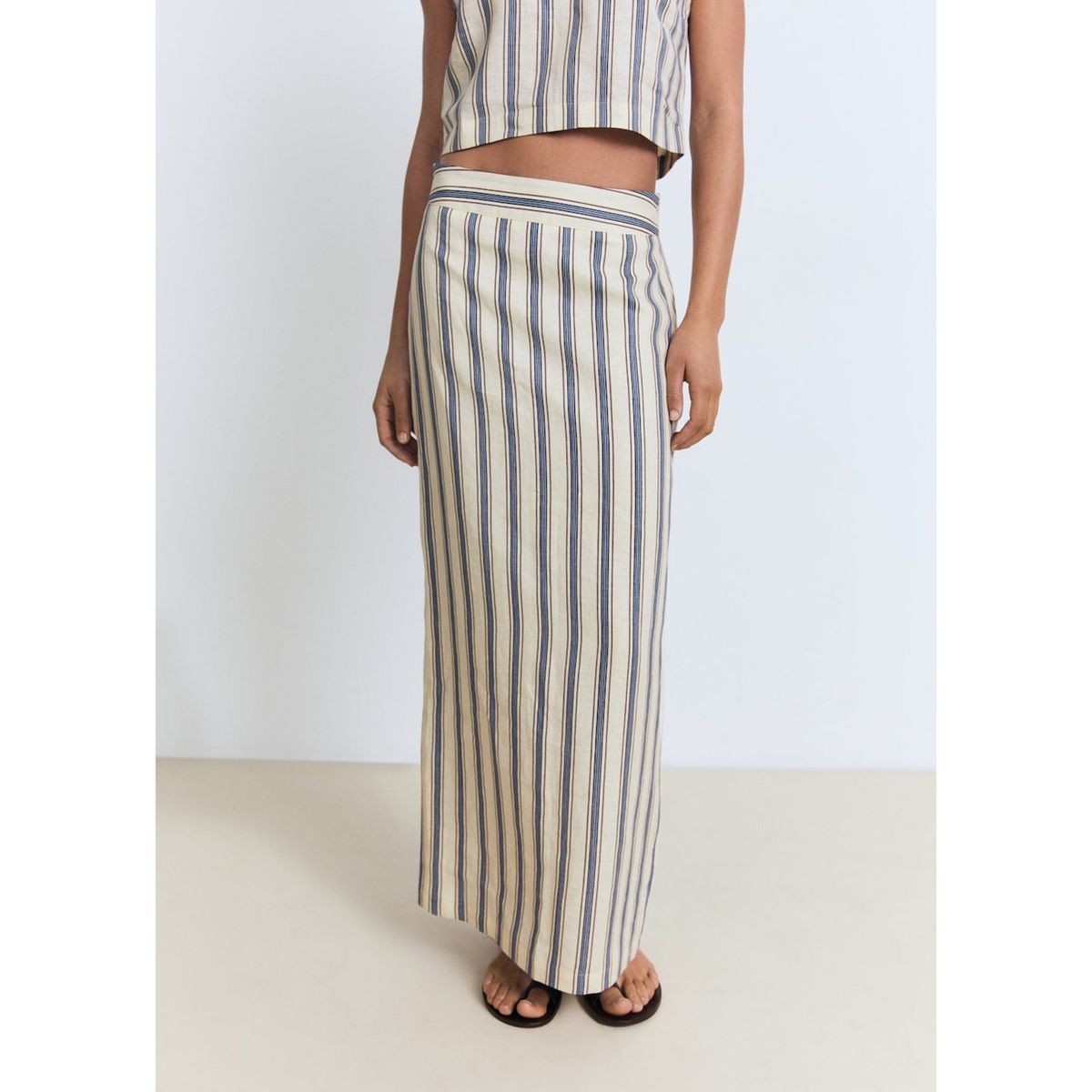 MANGO - Falda Larga 100% Lino Mujer Mango