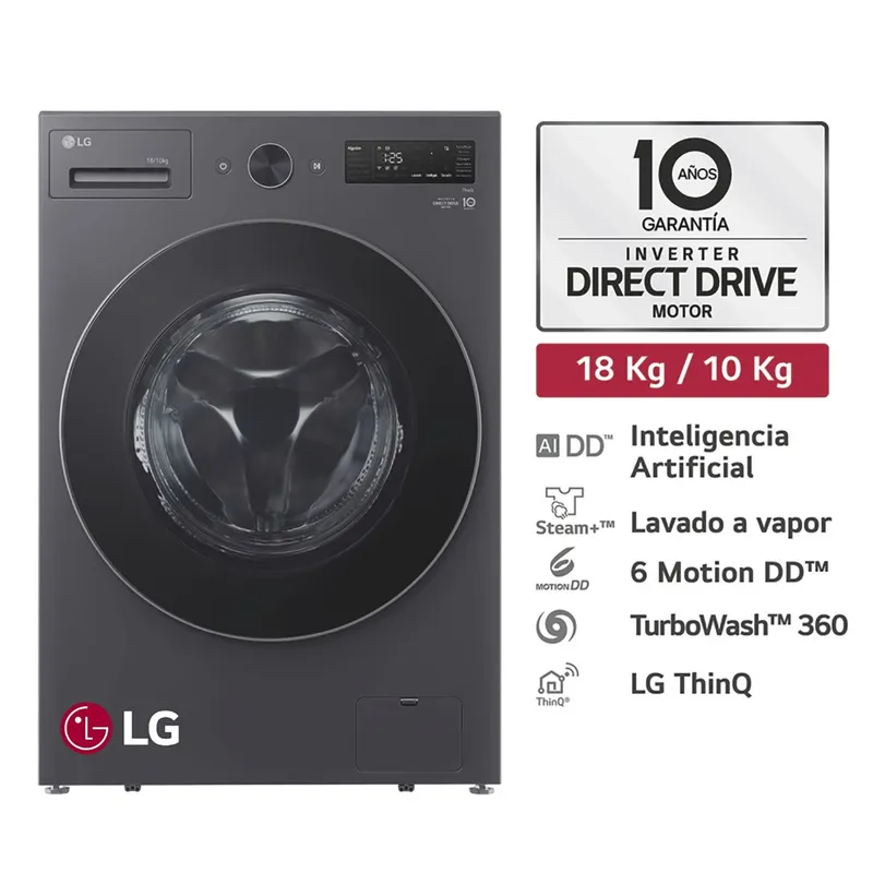 LG - Lavaseca Wd18egntspg 18kg/10kg Ai Dd Carga Frontal Grafito Lg