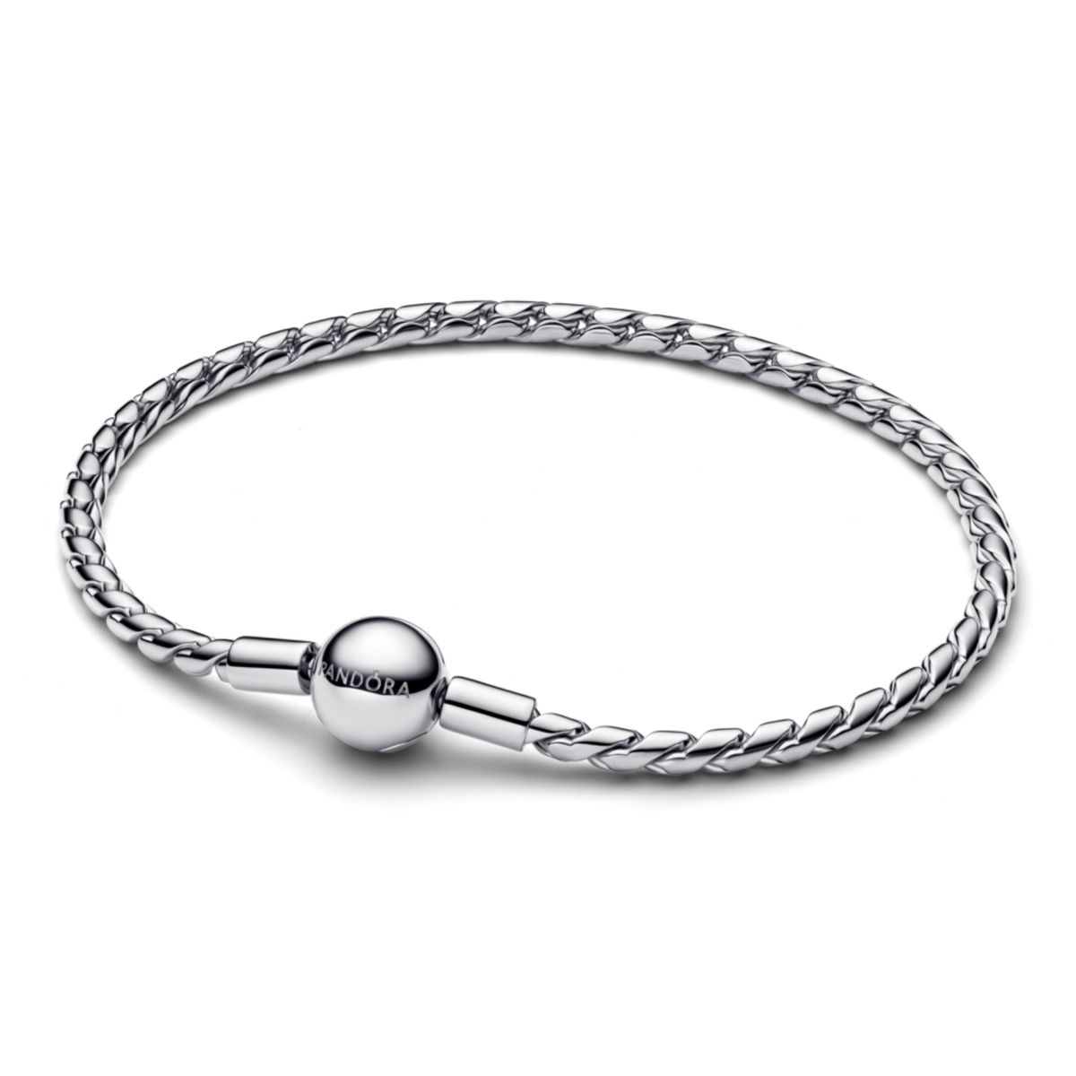 PANDORA - Brazalete De Cadena Trenzada Con Broche Redondo Plateado