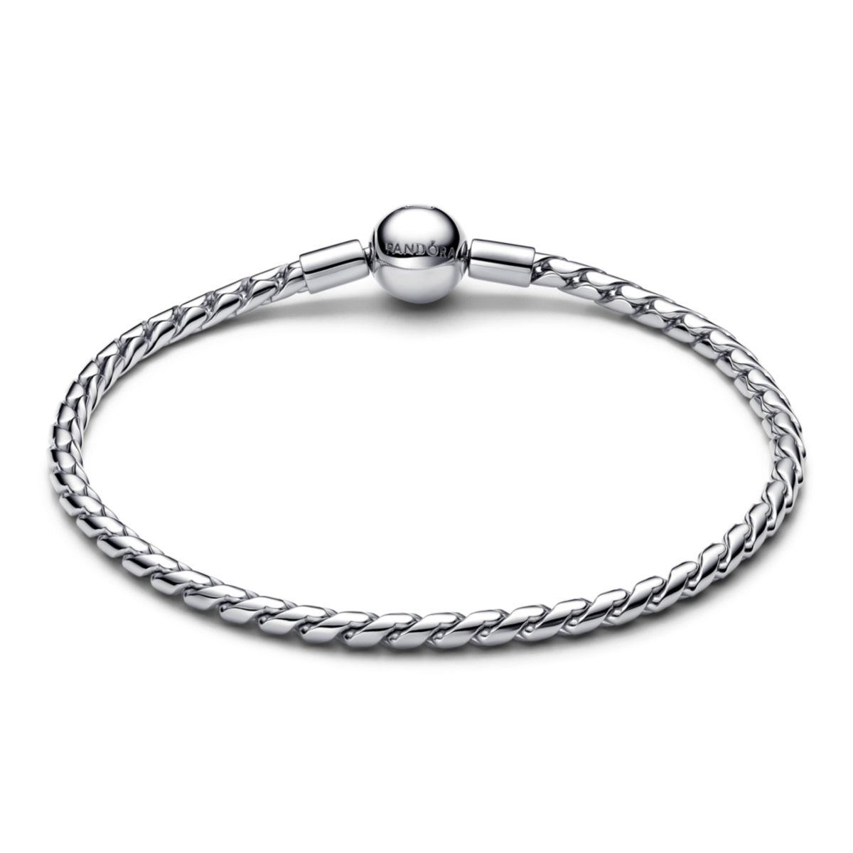 PANDORA - Brazalete De Cadena Trenzada Con Broche Redondo Plateado