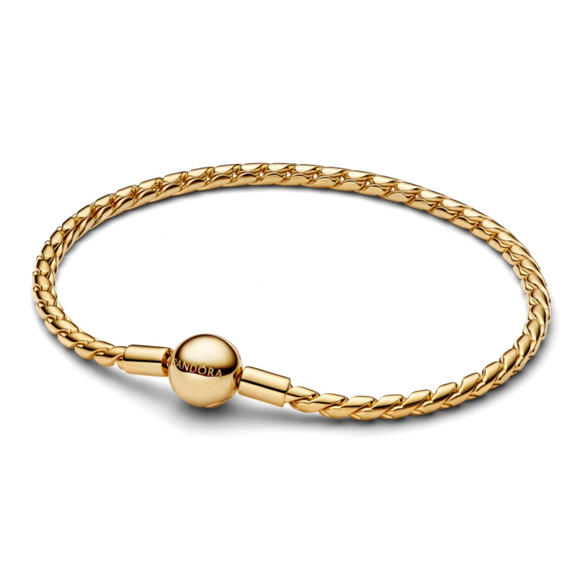 PANDORA - Brazalete De Cadena Trenzada Con Broche Redondo Dorado