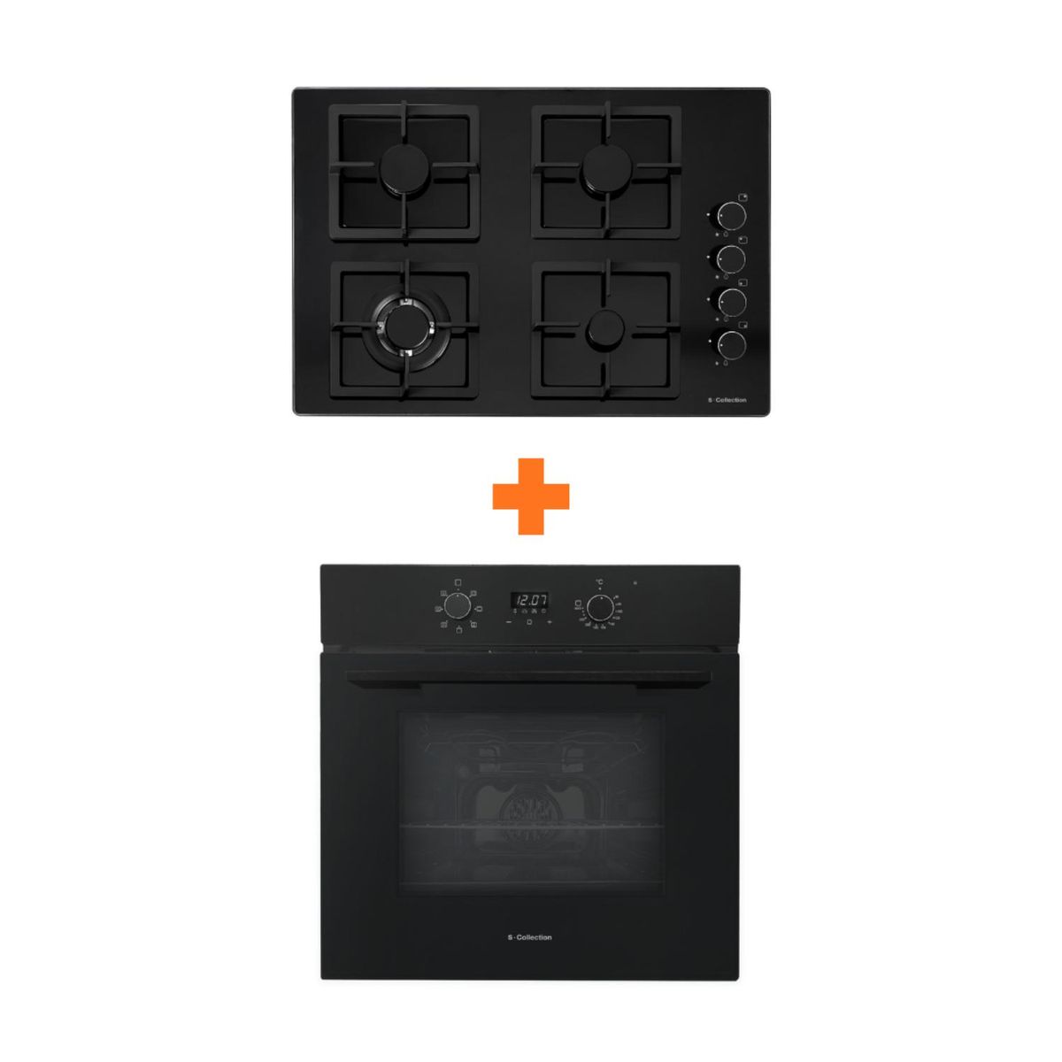 SCOLLECTION - Combo sc encimera black glass a gas 60cm +sc horno empotrable eléctrico 56l