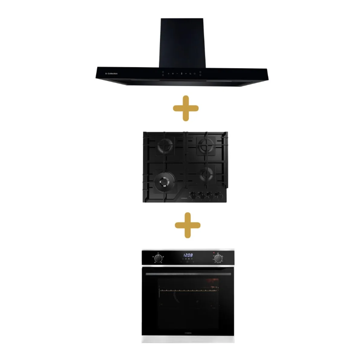 SCOLLECTION - Combo encimera vid temp gas 58cm sc+campana decorativa stilux90cm+horno emp. gas touch 60cm sc