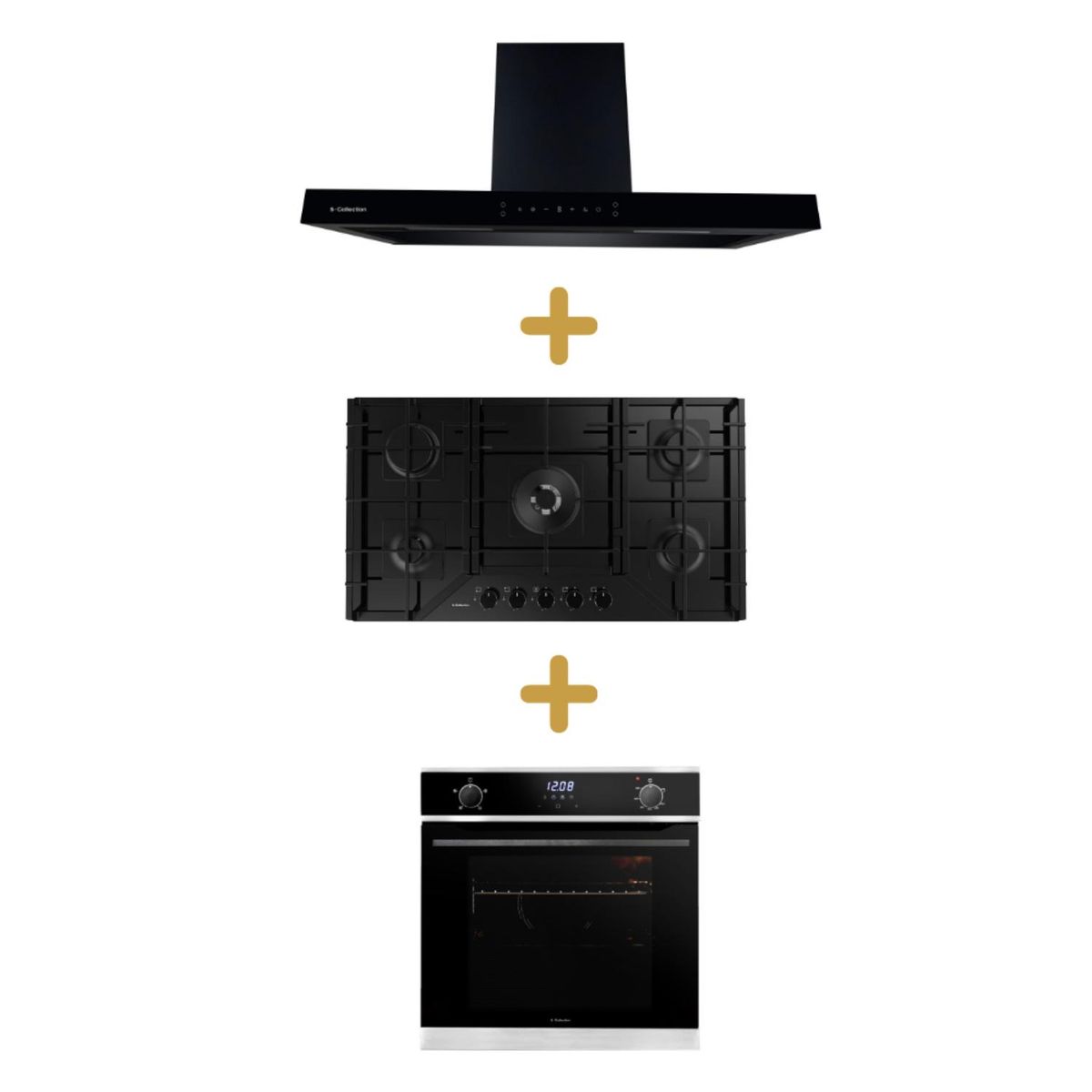 SOLE - Combo encimera vid temp gas 86cm s-c+s-c campana decorativa stilux 90cm+horno emp. gas touch 60cm sc