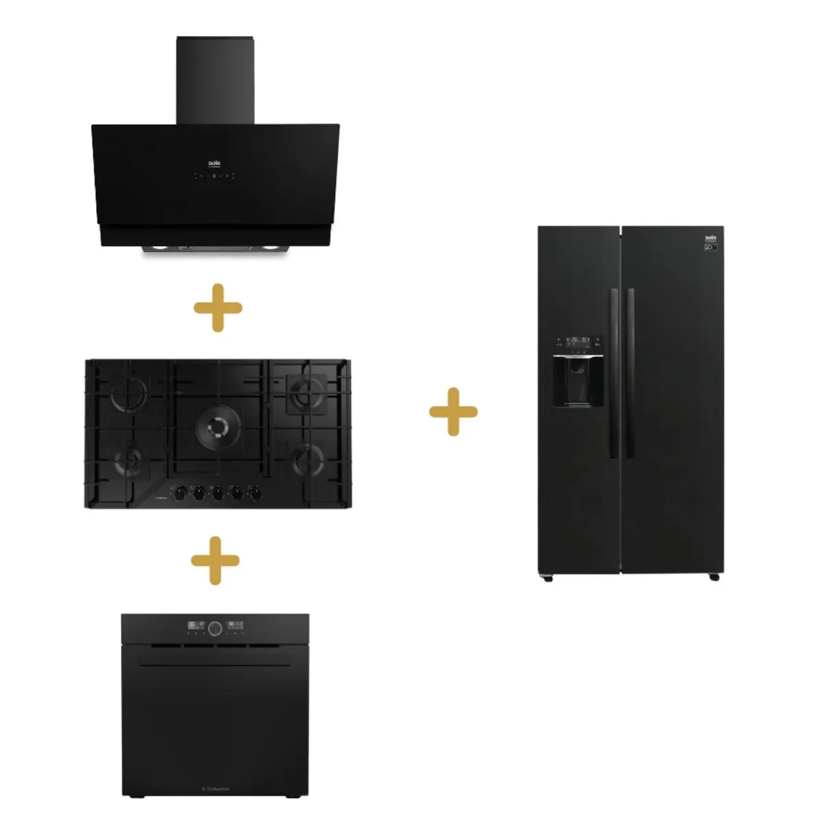 SCOLLECTION - Combo encimera vid temp gas 76cm s-c+campana extr signature 90cm sc+s-c horno emp. pureblack d1 airfryer 75l+s-c refrigeradora sbs boston black 513l