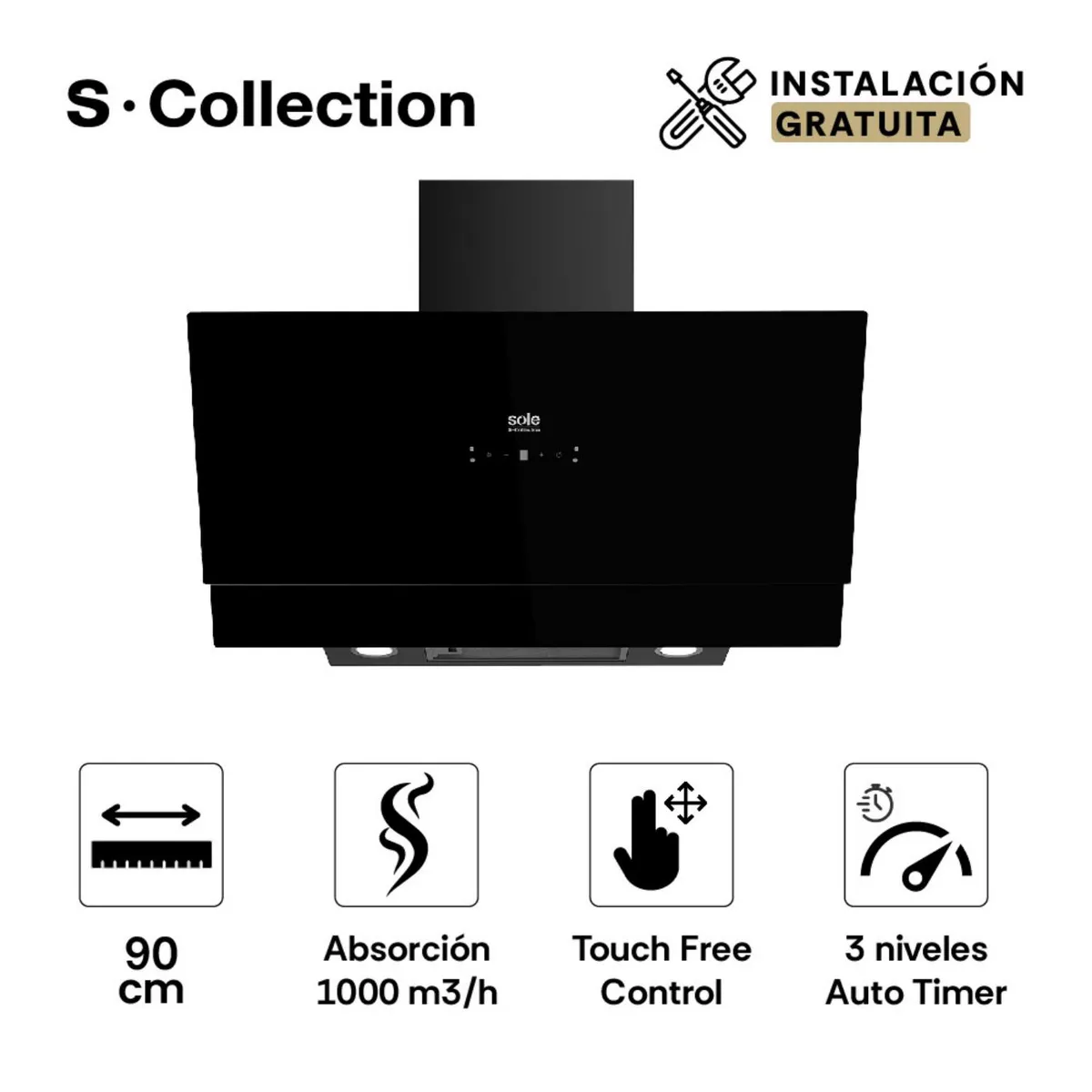 SCOLLECTION - Combo encimera vid temp gas 76cm s-c+campana extr signature 90cm sc+s-c horno emp. pureblack d1 airfryer 75l+s-c refrigeradora sbs boston black 513l