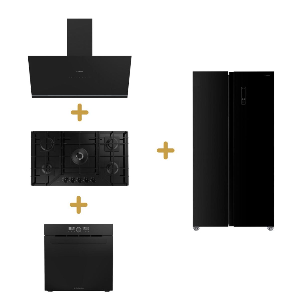 SCOLLECTION - Combo s-c campana decorativa pureblack 90cm+s-c encimera vidrio pureblack gas 90cm+s-c horno emp.electrico pureblack d1 airfryer 75l+s-c refrigeradora sbs boston black 513l