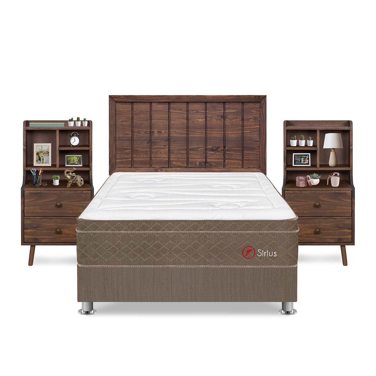 FORLI - Dormitorio Sirius Cabecera Catania 2 Plz Marron + 2 Veladores Fashion Madera