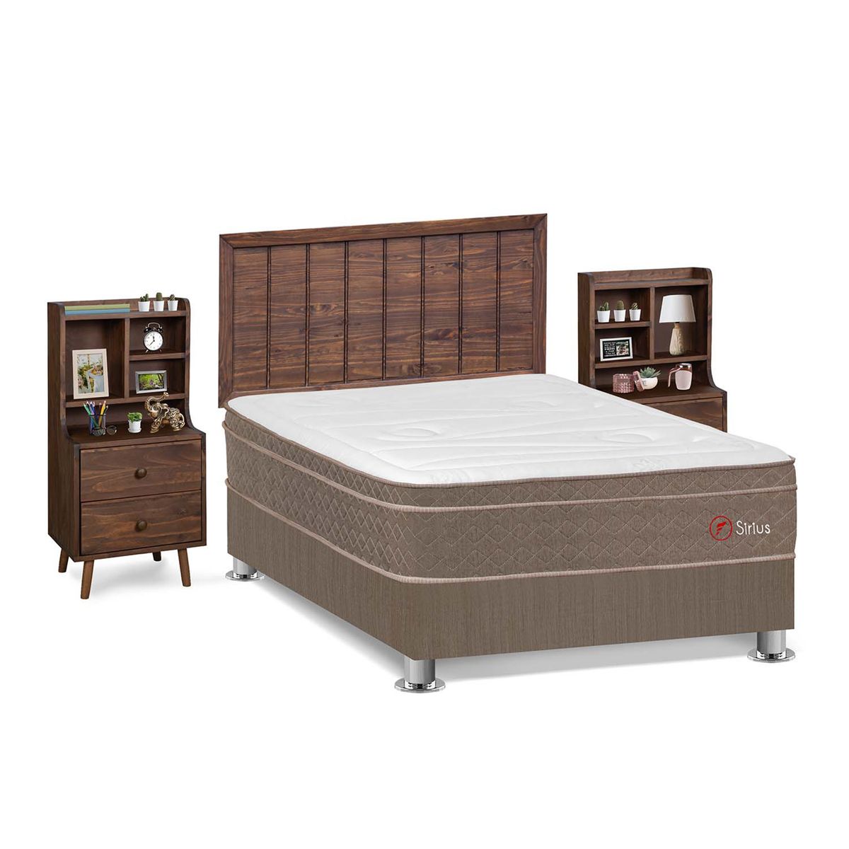 FORLI - Dormitorio Sirius Cabecera Catania 2 Plz Marron + 2 Veladores Fashion Madera