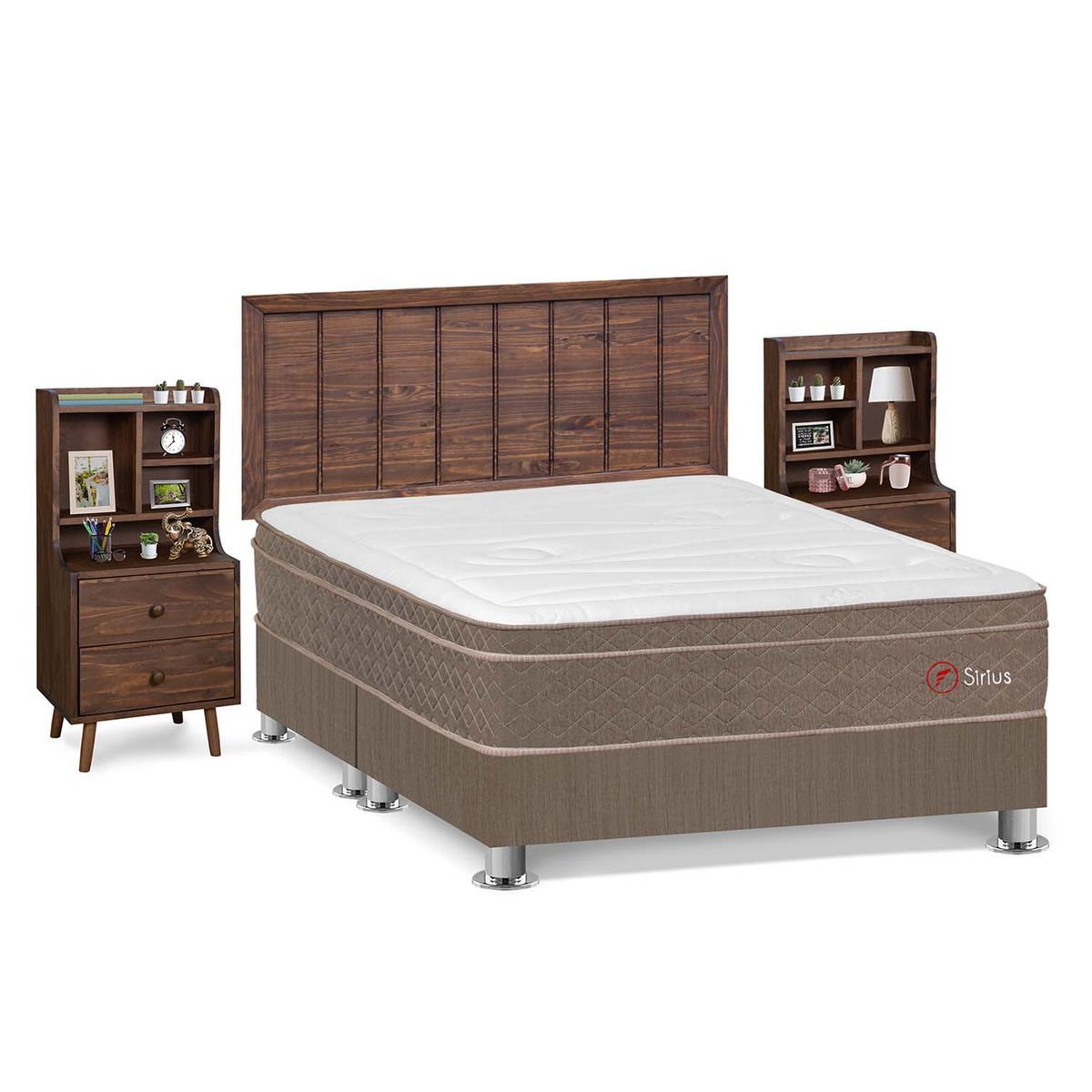 FORLI - Dormitorio Sirius Cabecera Catania Queen Marron + 2 Veladores Fashion Madera