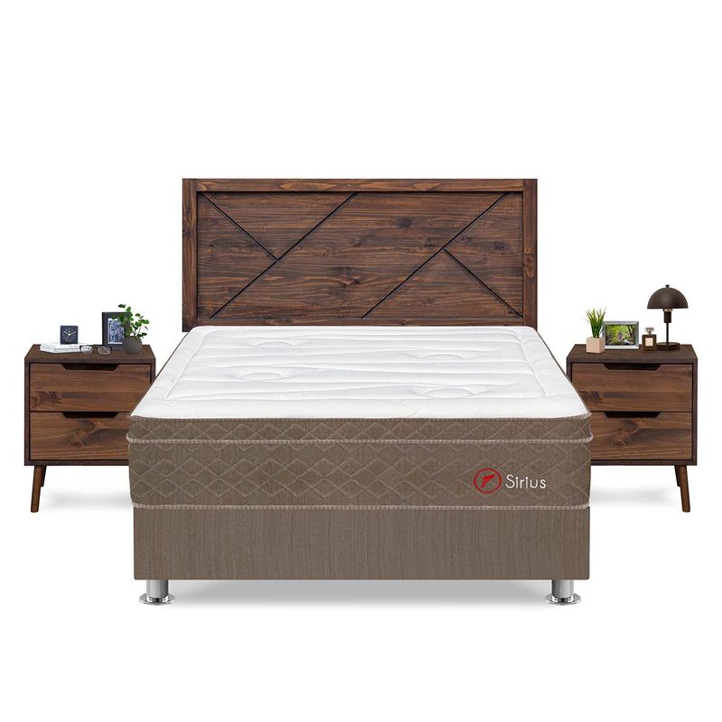FORLI - Dormitorio Sirius Cabecera Florencia Queen Marron + 2 Veladores Catania