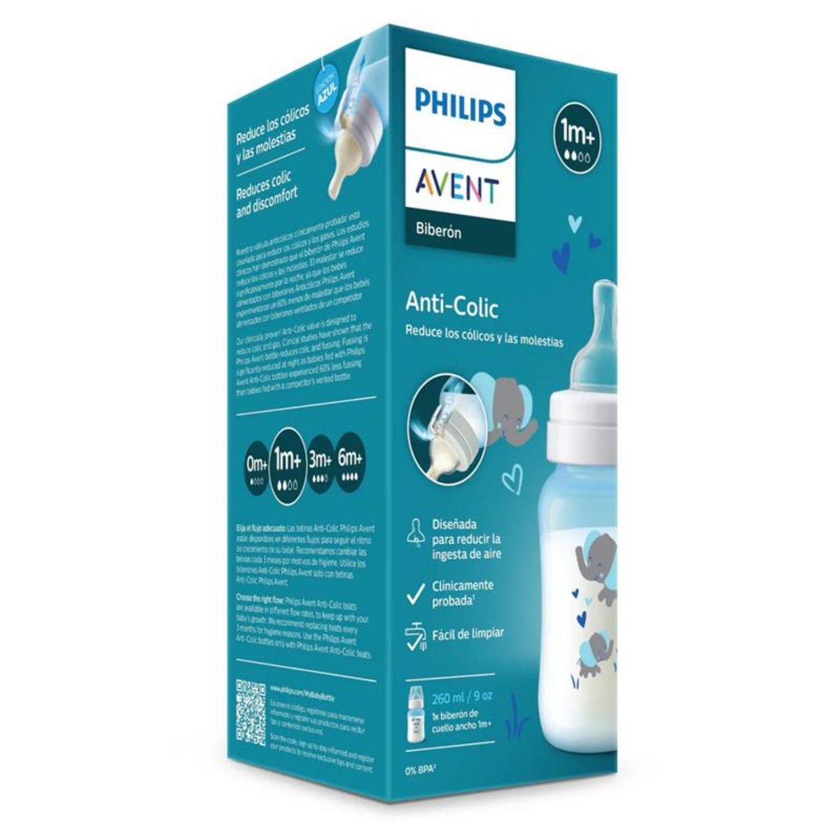 PHILIPS AVENT - Biberón Anticolic 9oz Elefante Transparente Avent