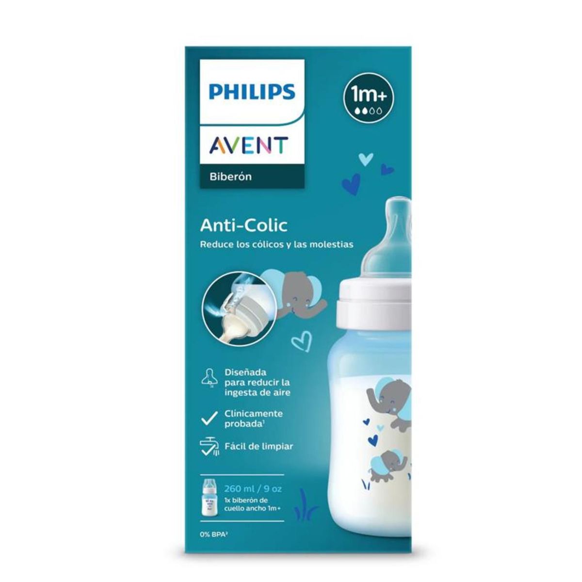 PHILIPS AVENT - Biberón Anticolic 9oz Elefante Transparente Avent