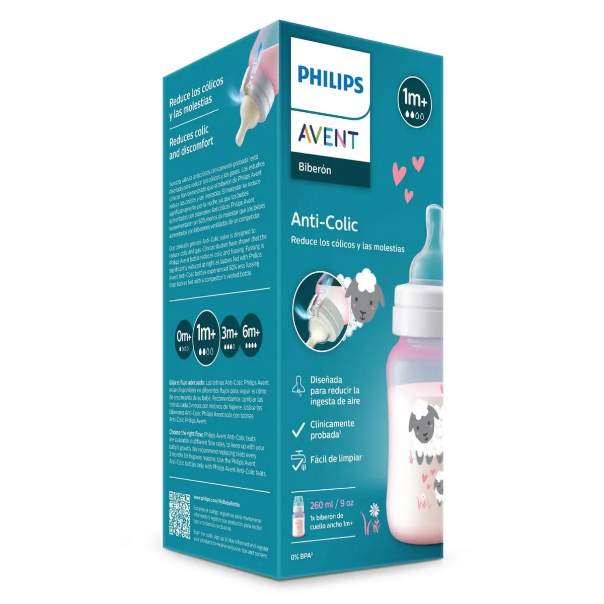 PHILIPS AVENT - Biberón Anticolic 9oz Oveja Transparente Avent
