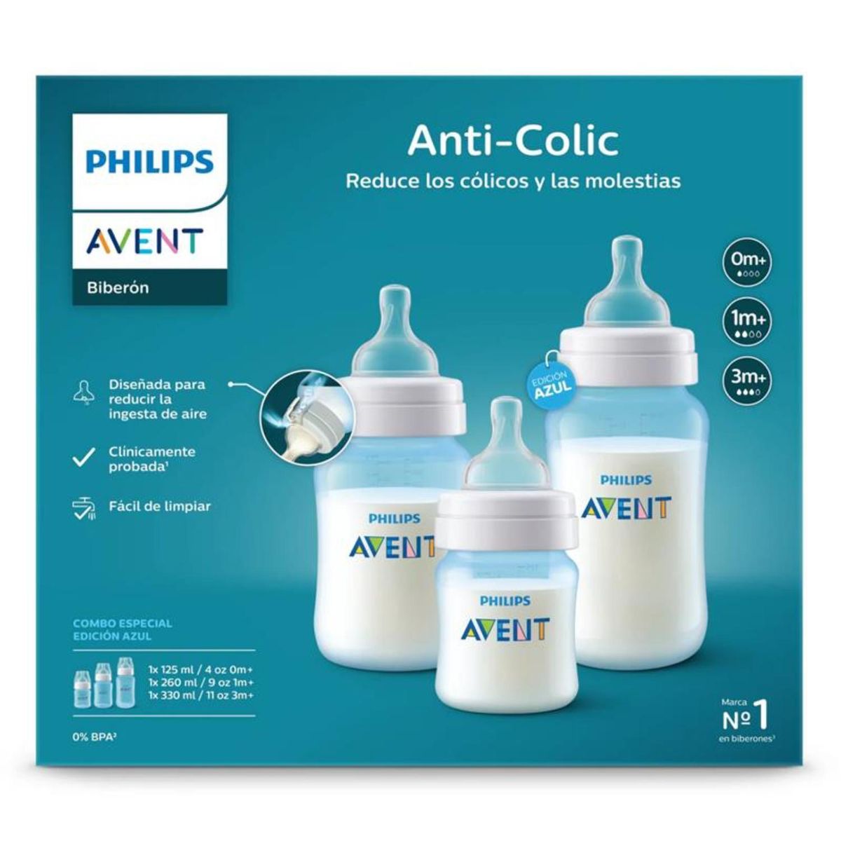 PHILIPS AVENT - Set Anticolic Triple Pack Azul Phillips Avent