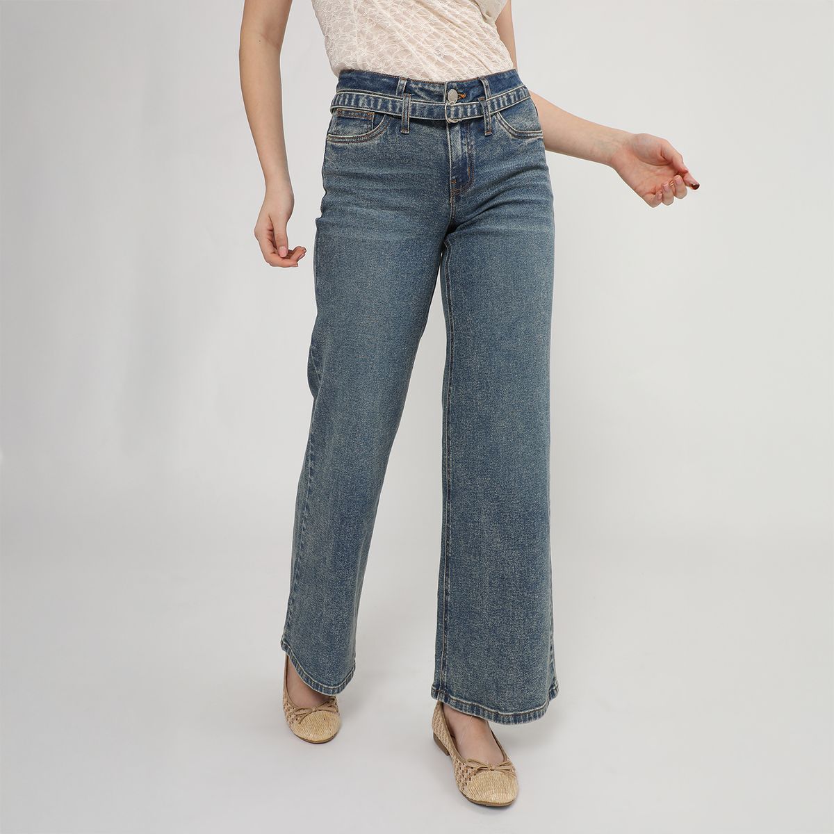 SYBILLA - Jean Wide Leg Tiro Medio Mujer Sybilla