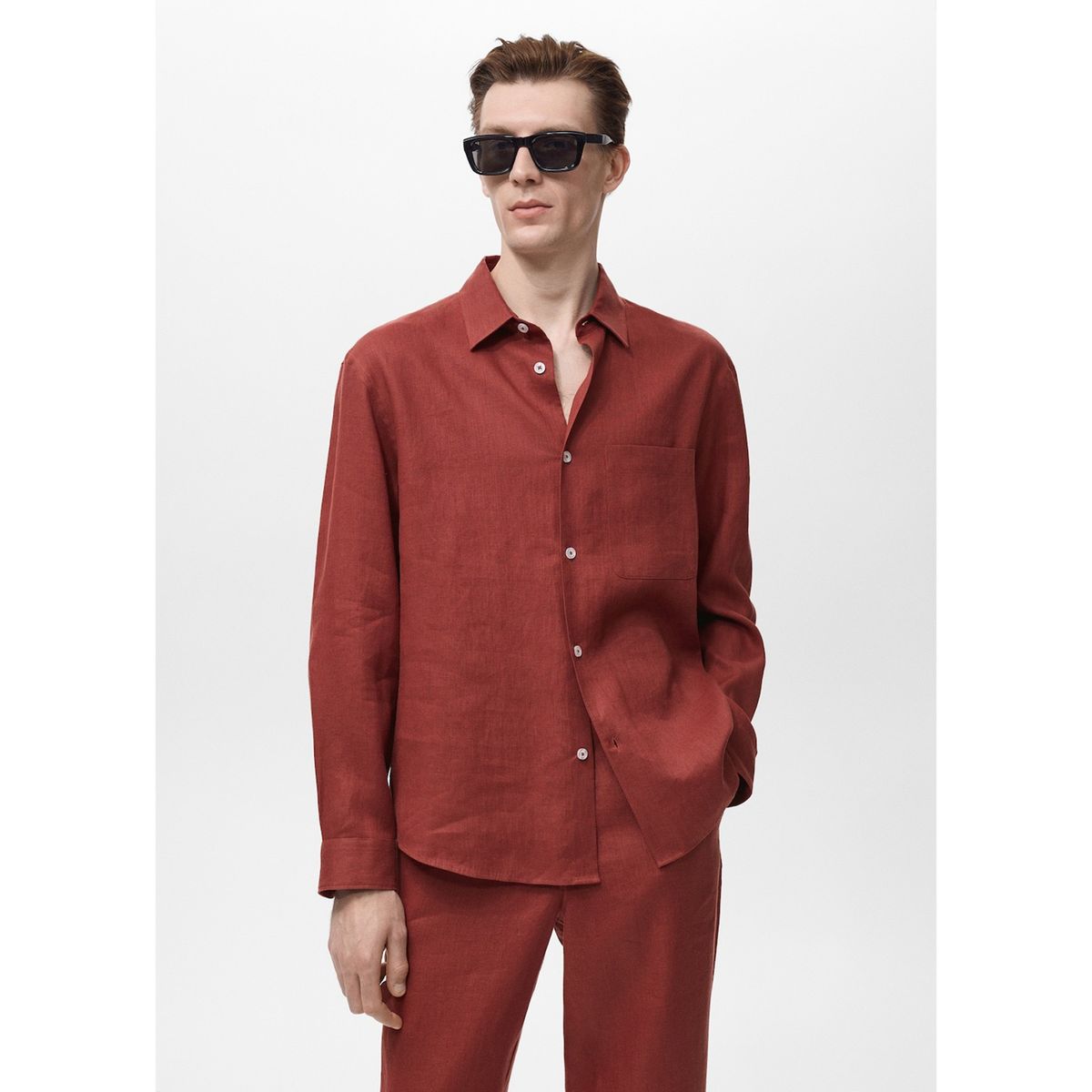 MANGO - Camisa 100% Lino Regular Fit Hombre Man