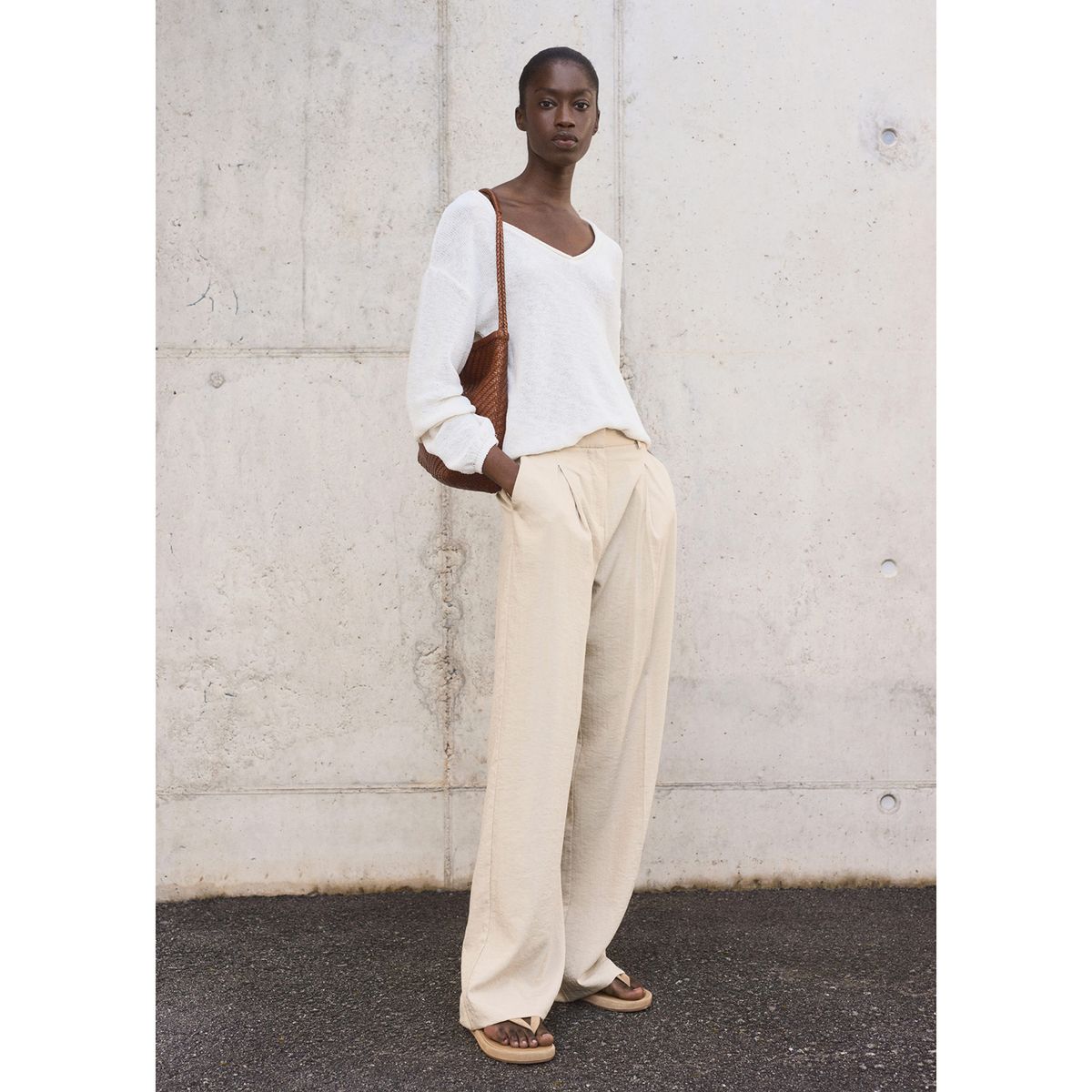 MANGO - Pantalón Wide Leg Tiro Alto Mujer Mango