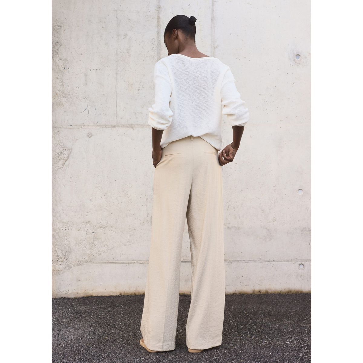 MANGO - Pantalón Wide Leg Tiro Alto Mujer Mango