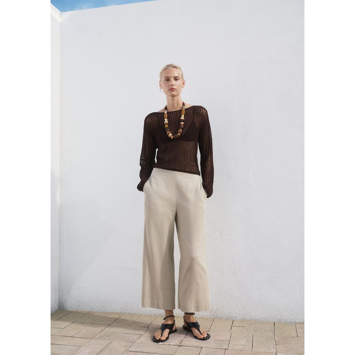 MANGO - Pantalón Cropped Tiro Medio Mujer Mango