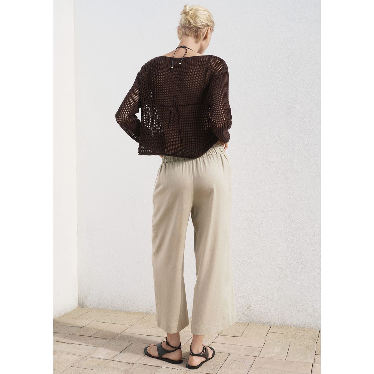 MANGO - Pantalón Cropped Tiro Medio Mujer Mango