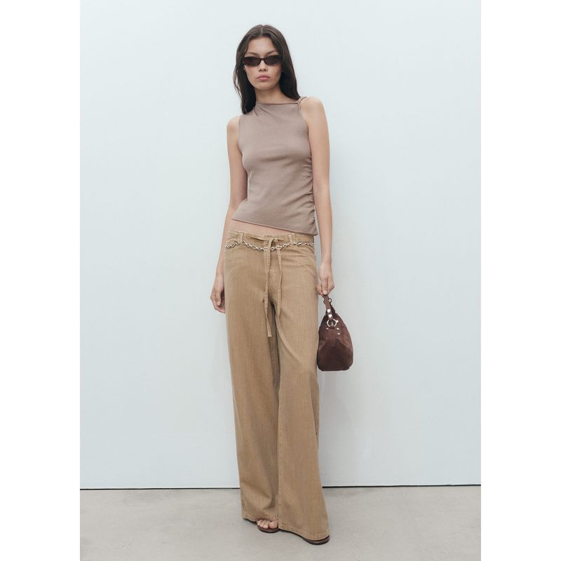 MANGO - Pantalón Wide Leg Tiro Bajo Mujer Mango