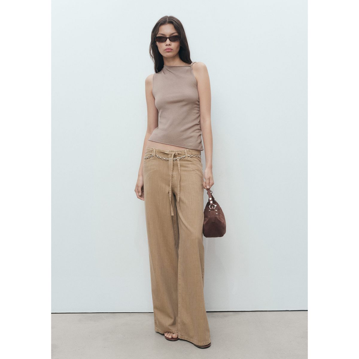 MANGO - Pantalón Wide Leg Tiro Bajo Mujer Mango