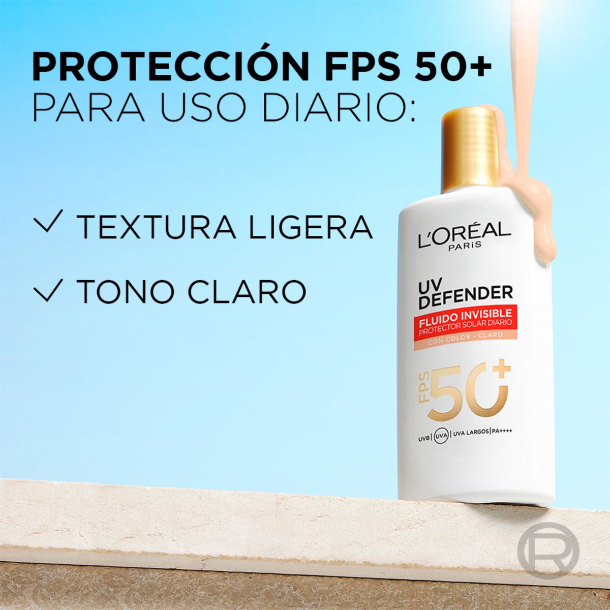 LOREAL PARIS - Protector Solar UV Defender Fluido Invisible con Color Tono Claro FPS 50+