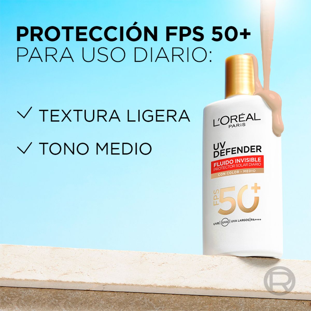 LOREAL PARIS - Protector Solar UV Defender Fluido Invisible con Color Tono Medio FPS 50+