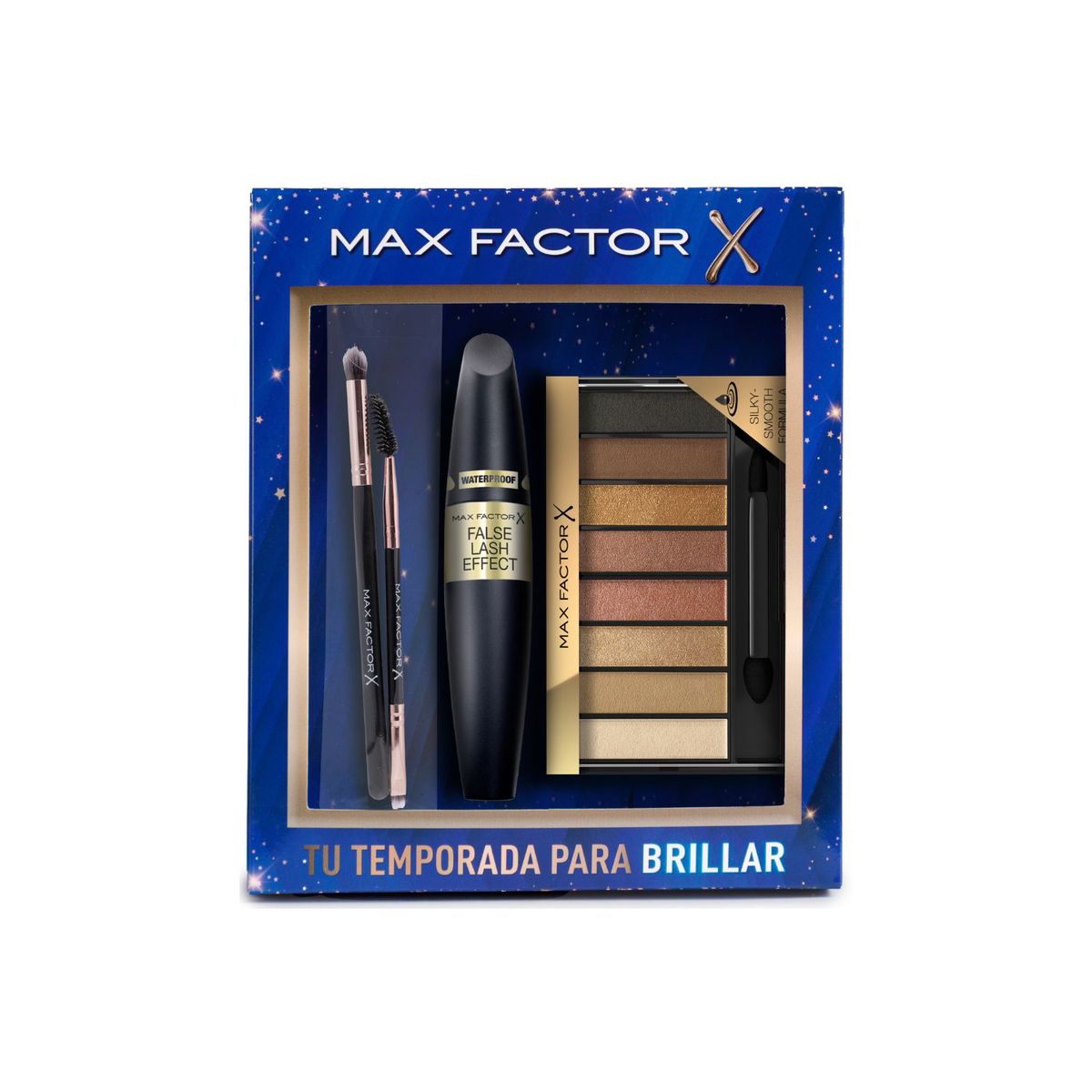MAX FACTOR - Pack Máscara De Pestañas False Lash Effect Wp + Paleta De Sombras Masterpiece Golden + Set De Brochas