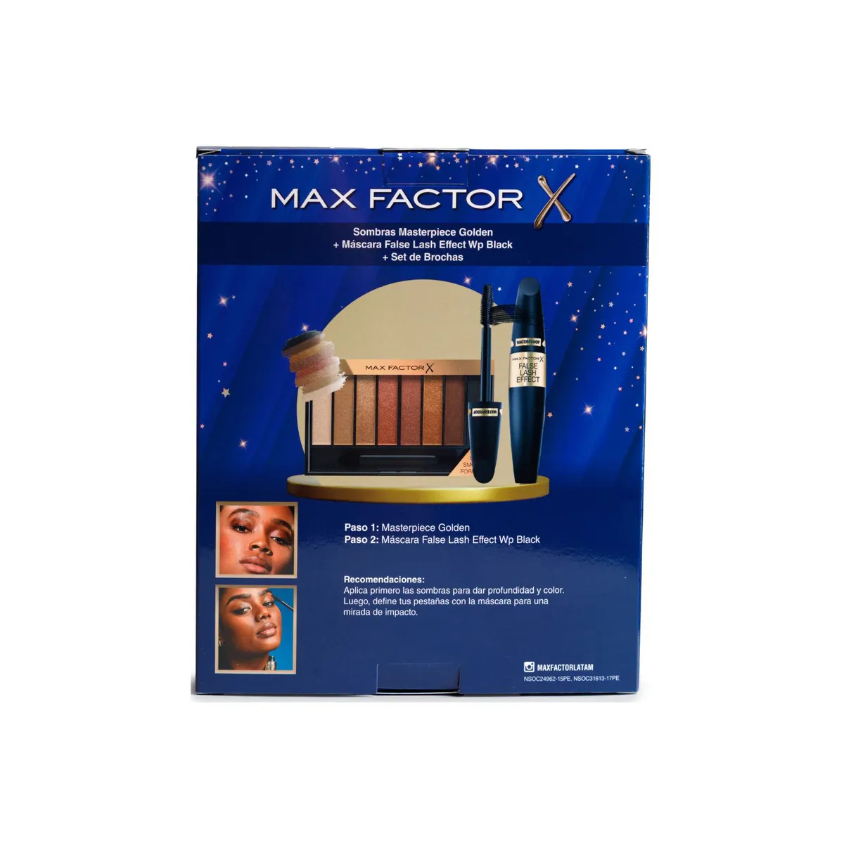 MAX FACTOR - Pack Máscara De Pestañas False Lash Effect Wp + Paleta De Sombras Masterpiece Golden + Set De Brochas