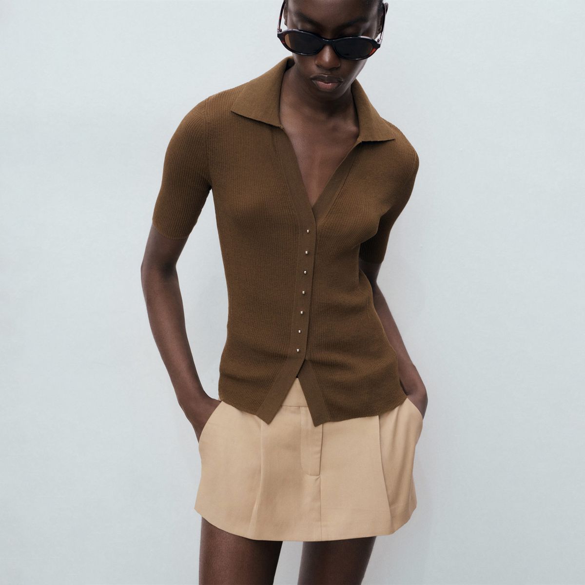 MANGO - Chompa Manga Corta Mujer Mango