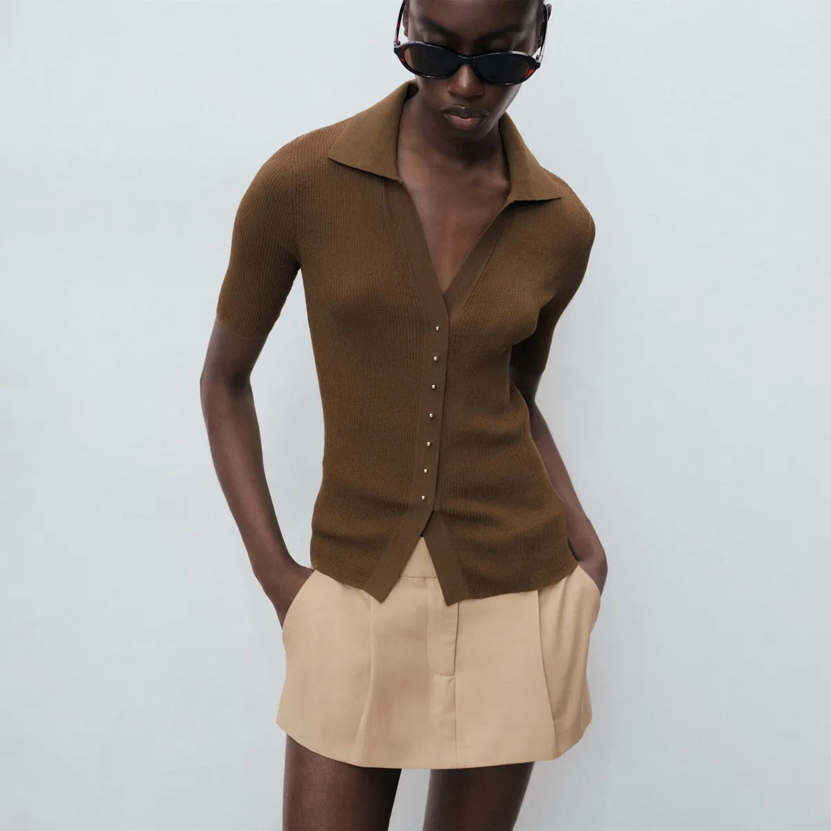 MANGO - Chompa Manga Corta Mujer Mango