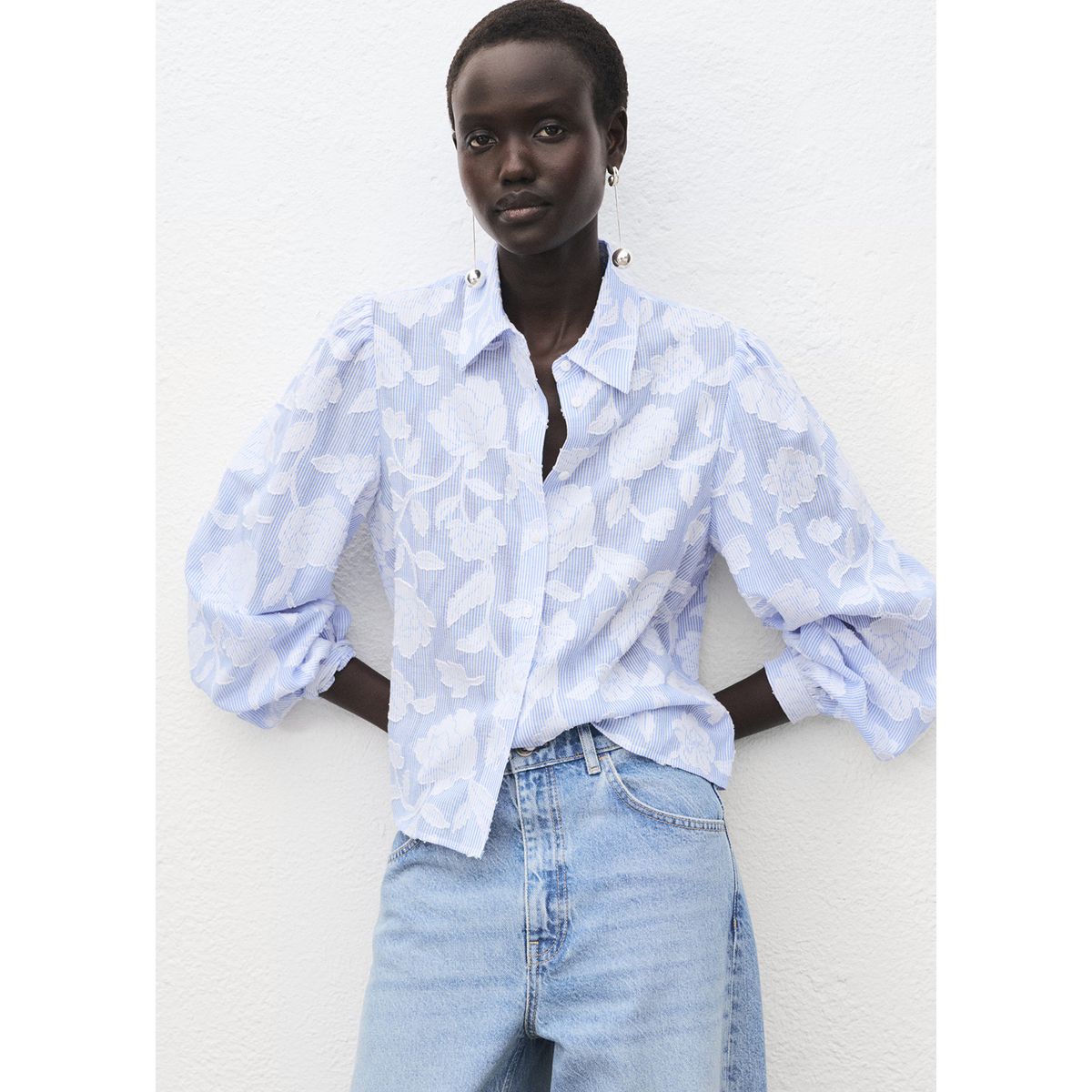 MANGO - Blusa Manga Larga 100% Algodón Mujer Mango