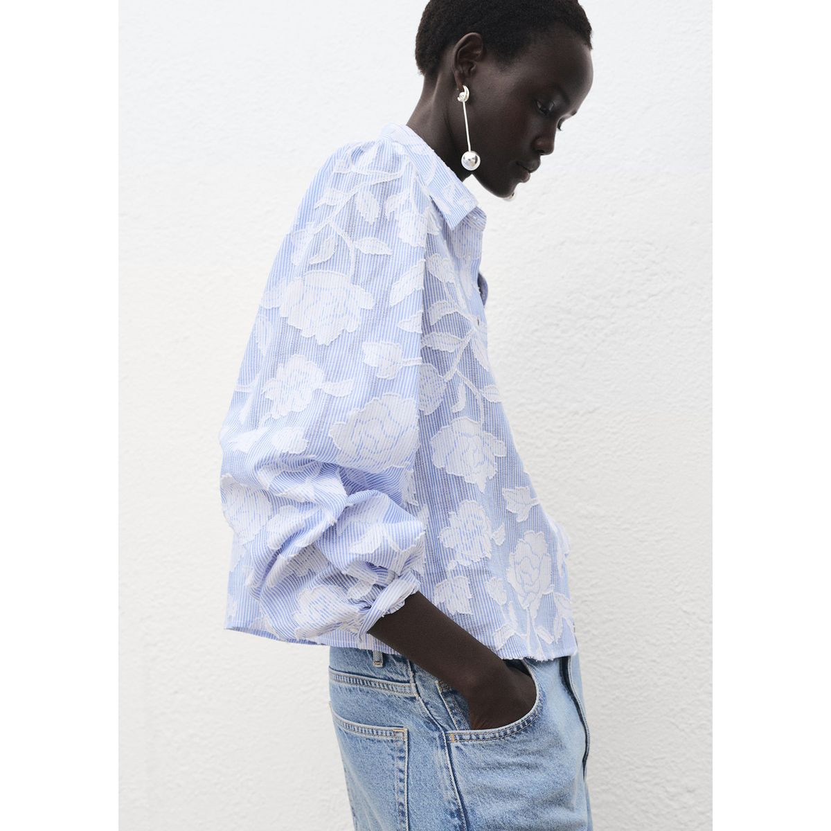 MANGO - Blusa Manga Larga 100% Algodón Mujer Mango