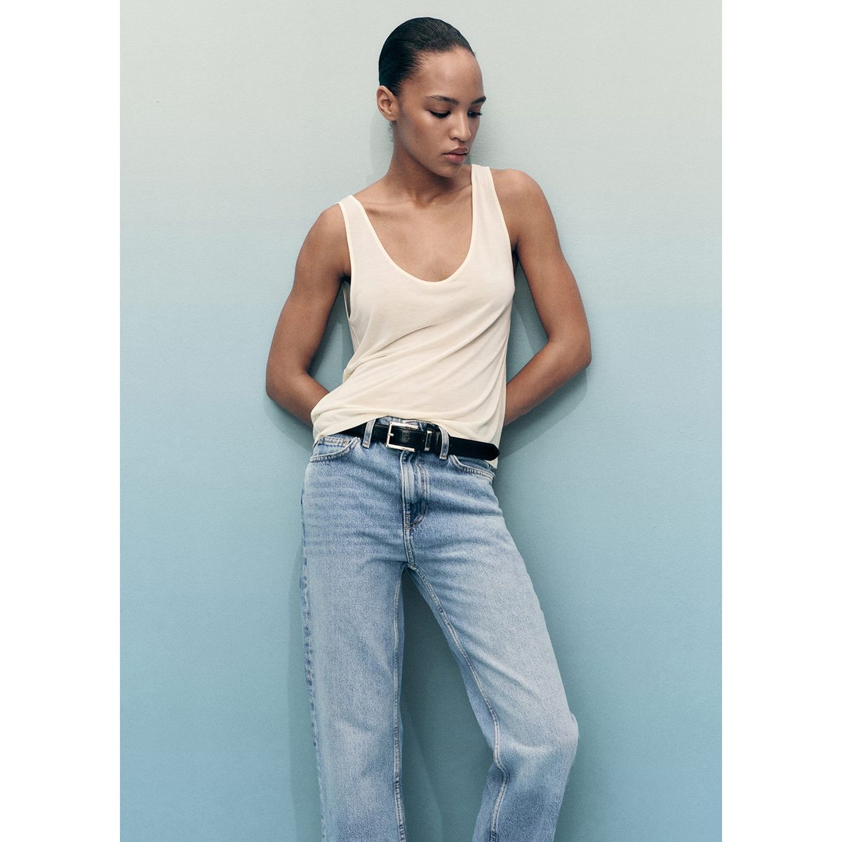 MANGO - Jean Straight Tiro Alto Mujer Mango