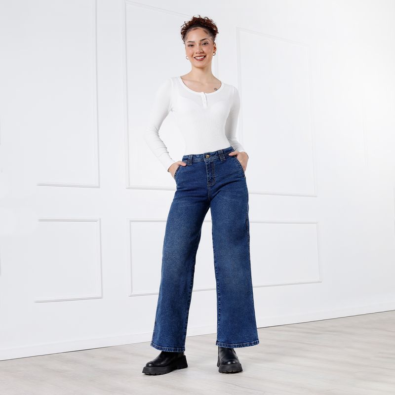 KANSAS - Jean Wide Leg Tiro Alto Mujer Kansas