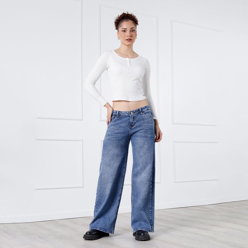 KANSAS - Jean Wide Leg Tiro Medio Mujer Kansas