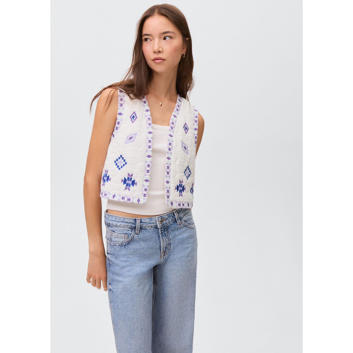 MANGO TEEN - Chaleco Bordado Mujer Mango Teen