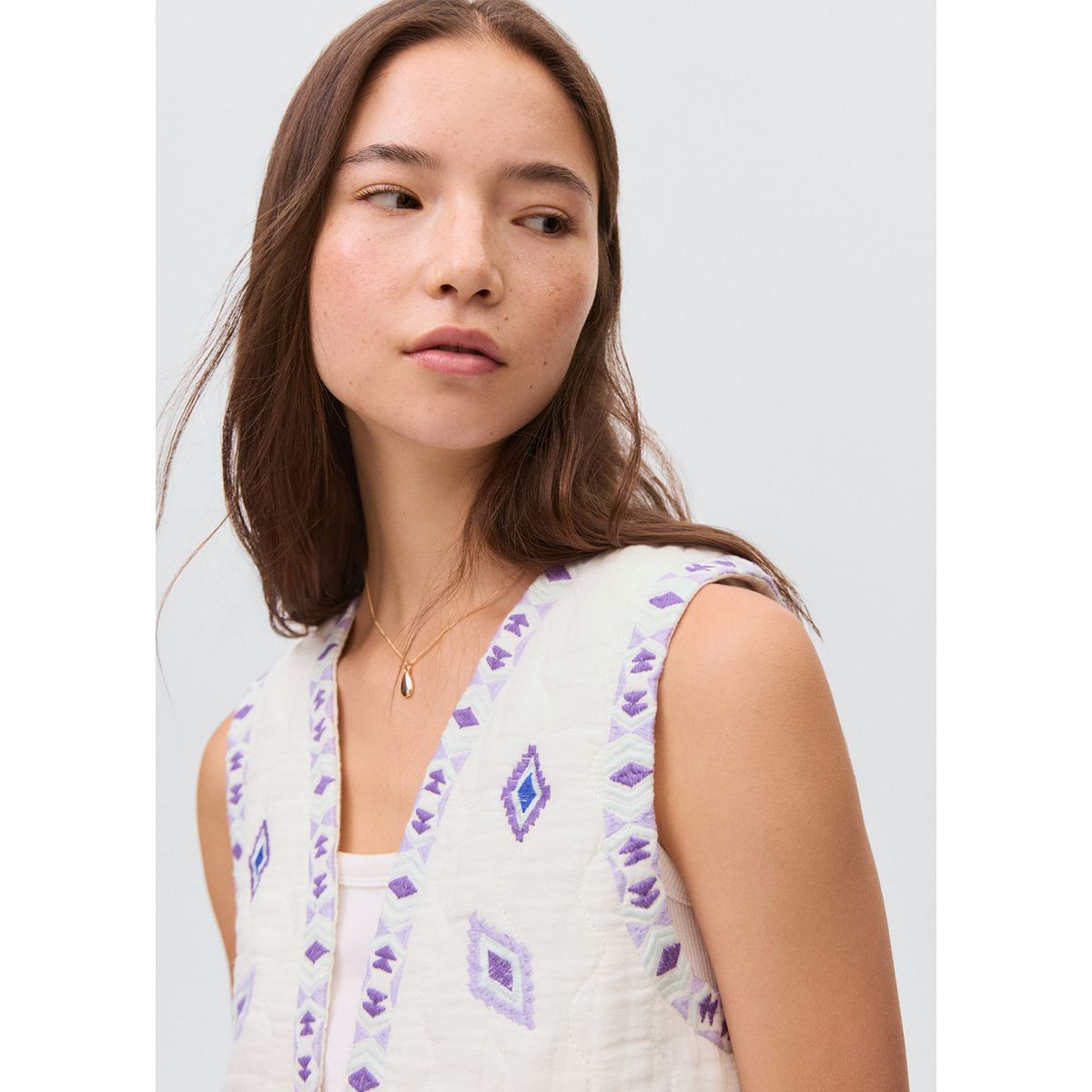 MANGO TEEN - Chaleco Bordado Mujer Mango Teen