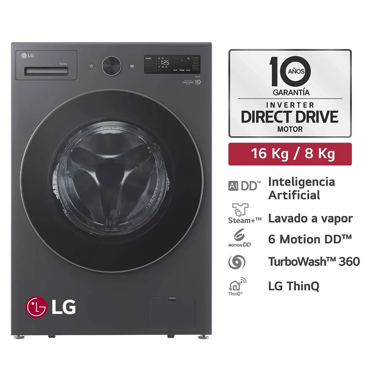 LG - Lavaseca WD16EGNTS6P 16/8KG IA Carga Frontal Grafito LG