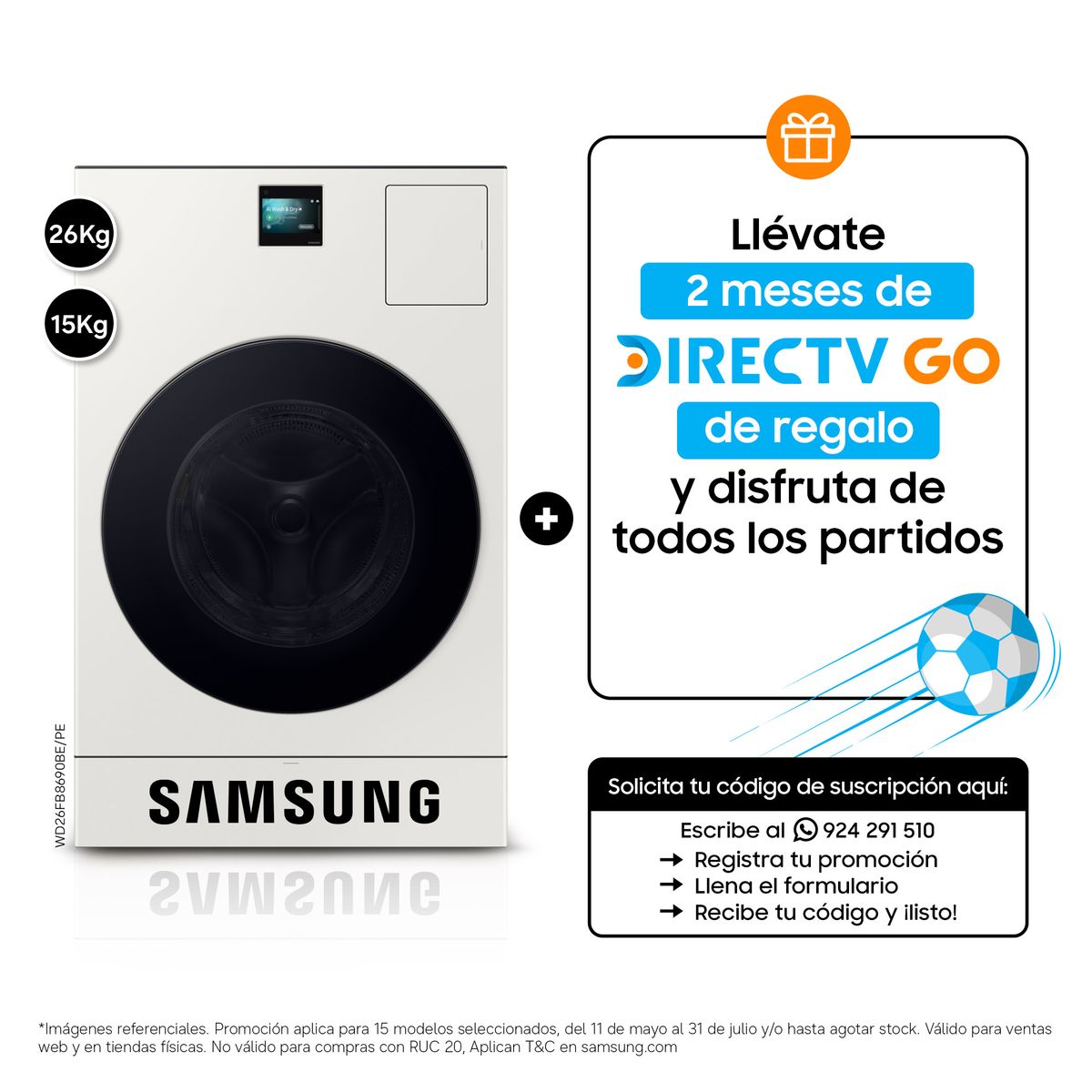 SAMSUNG - Lavaseca Samsung Bespoke Ai Greige 26kg/15kg Wd26fb8690bepe