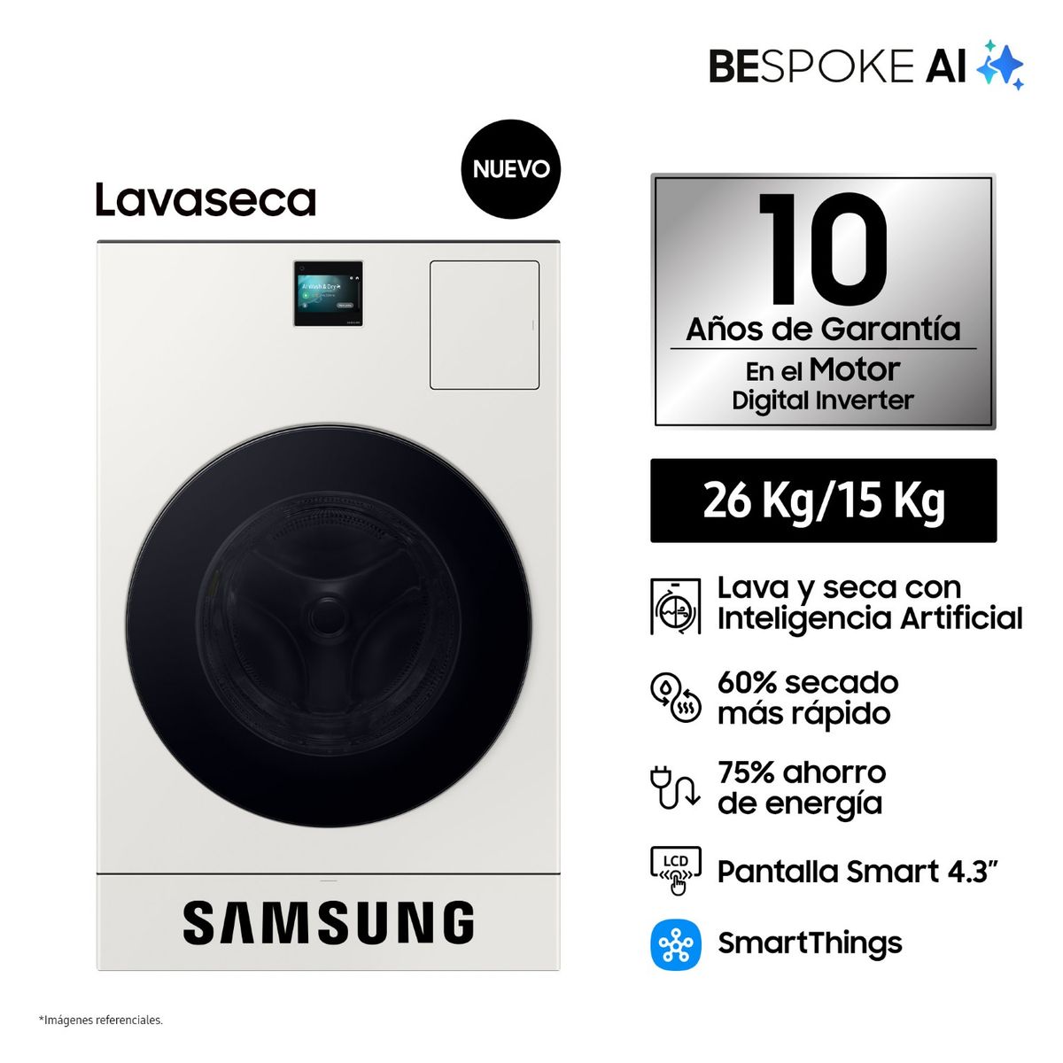 SAMSUNG - Lavaseca Samsung Bespoke Ai Greige 26kg/15kg Wd26fb8690bepe