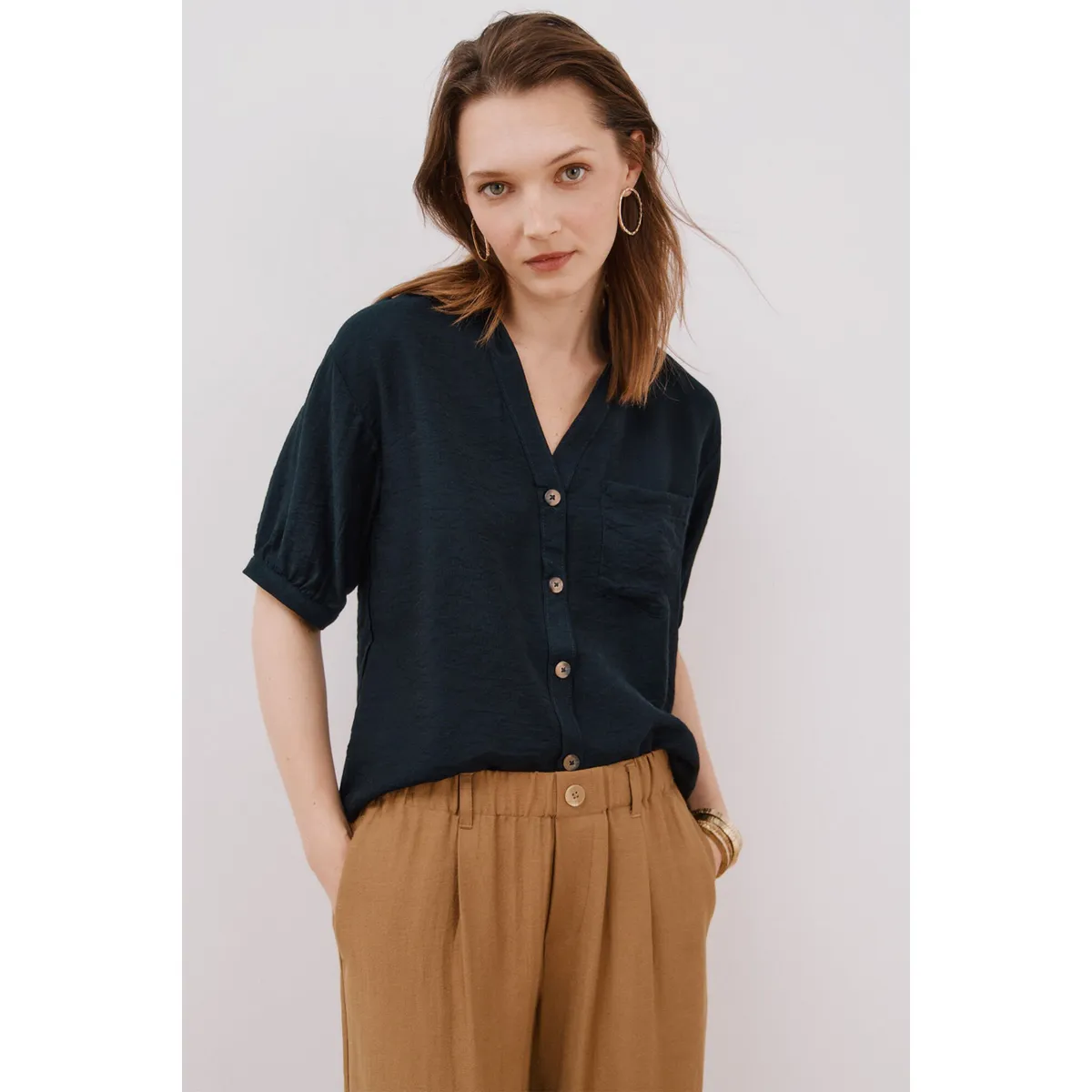 CORTEFIEL - Blusa Manga Corta Mujer Cortefiel