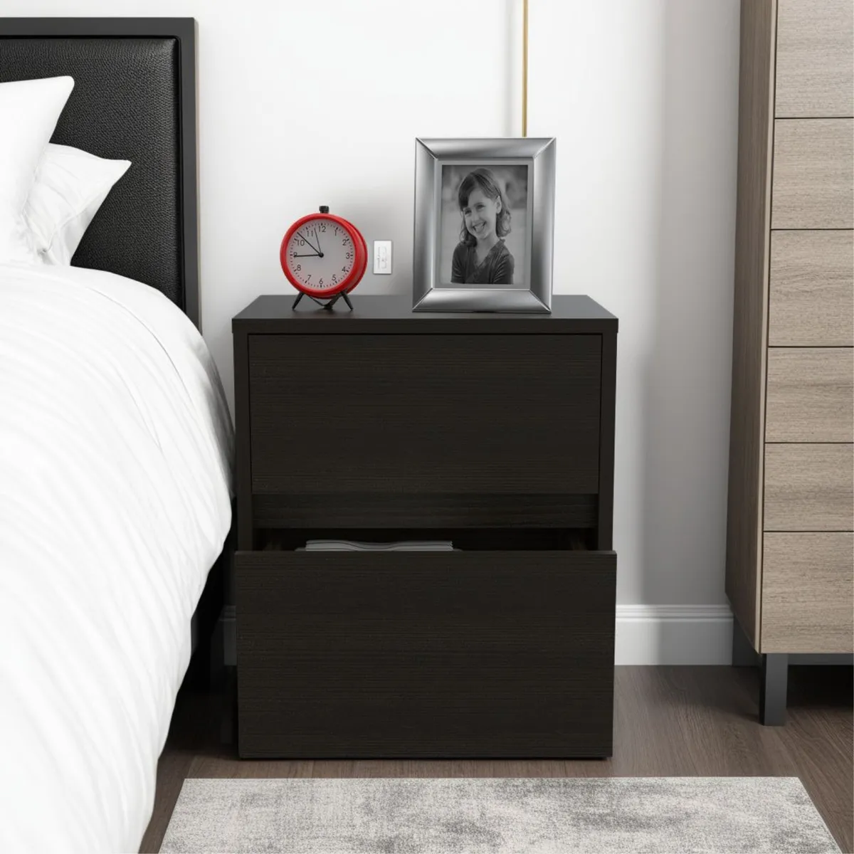 TUHOME - Velador Trivor 2cajones Wengue