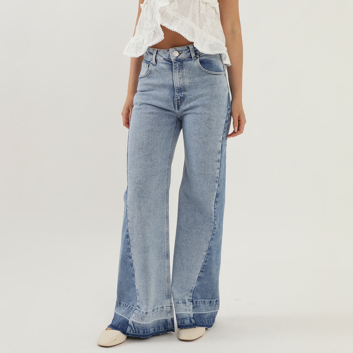 BASEMENT - Pantalón Wide Leg Tiro Alto Mujer Basement