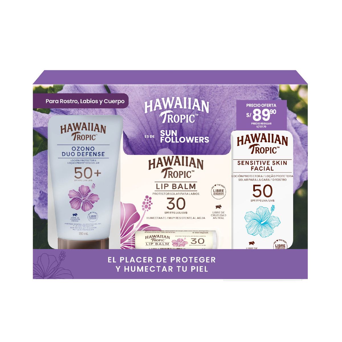 HAWAIIAN TROPIC - Tripack Ht Ozono Dd Spf50 180 Ml + Sensitive Skin Spf50 60 Ml + Lip Balm